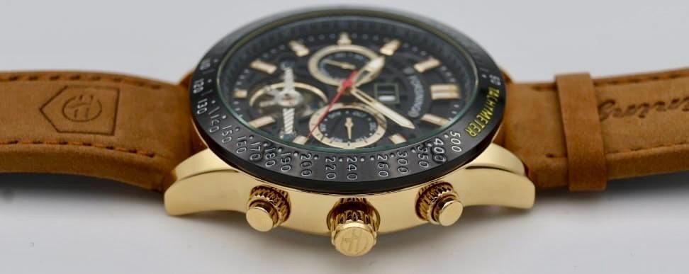 Edle Herren Männer Automatik Uhr Schwarz Braun Farben mit Kalender 24h Anzeige2