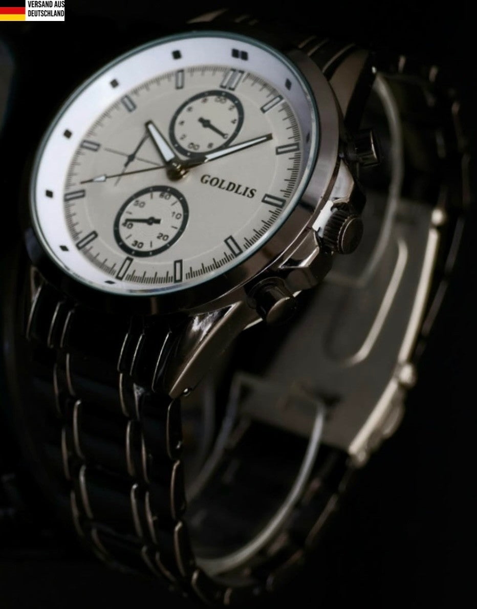 Edle Herren Armband Männer Uhr Schwarz Farben Chrono Look im Keramik Design NEU¨0