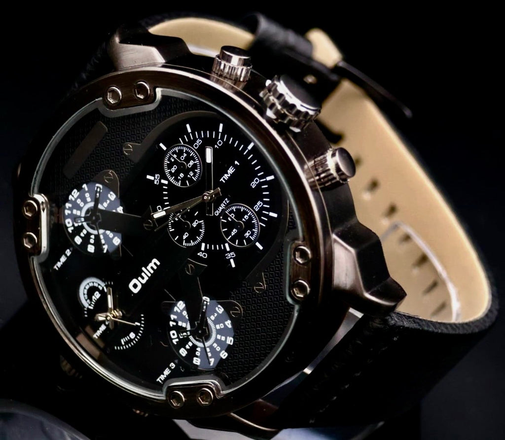 XXL Monster Watch Herren Armband Uhr  Dual Timer Schwarz Chrono Optik NEU1