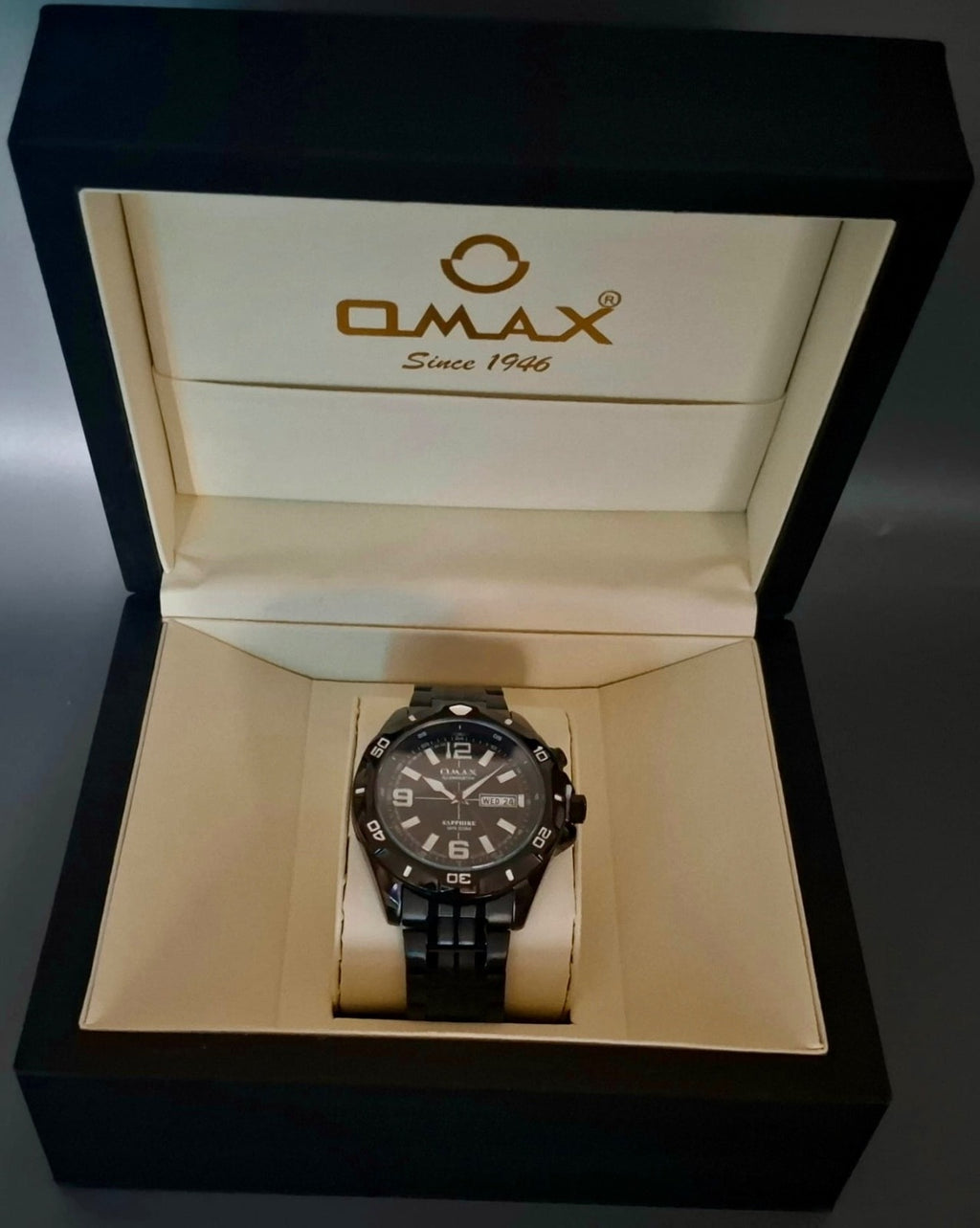 Edle Omax Sapphire ILLUMINATOR   Herren Armband Uhr IP Veredelt Keramik Look Neu3