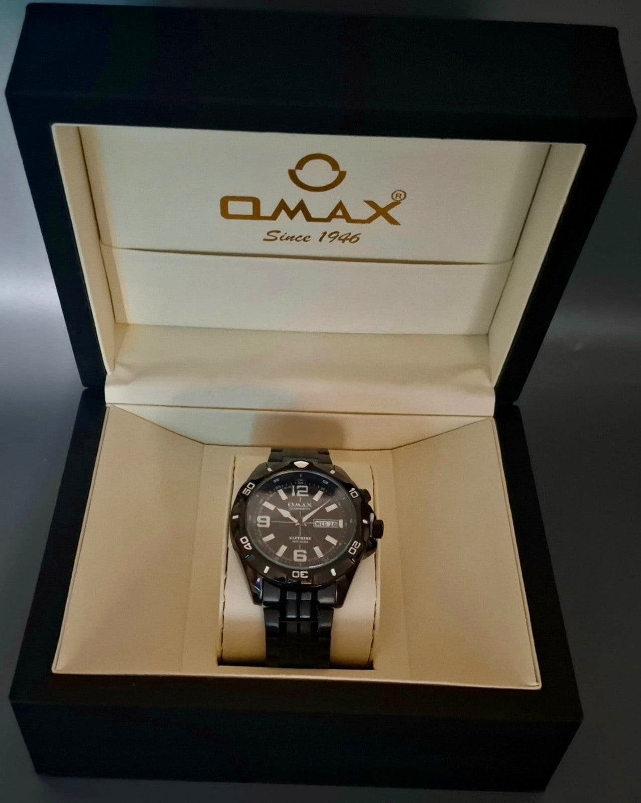 Edle Omax Sapphire ILLUMINATOR   Herren Armband Uhr IP Veredelt Keramik Look Neu3