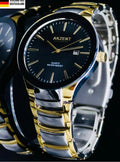 Akzent Herren Männer Armband Uhr Schwarz Silber Gold Farben Datum Flaches Design0
