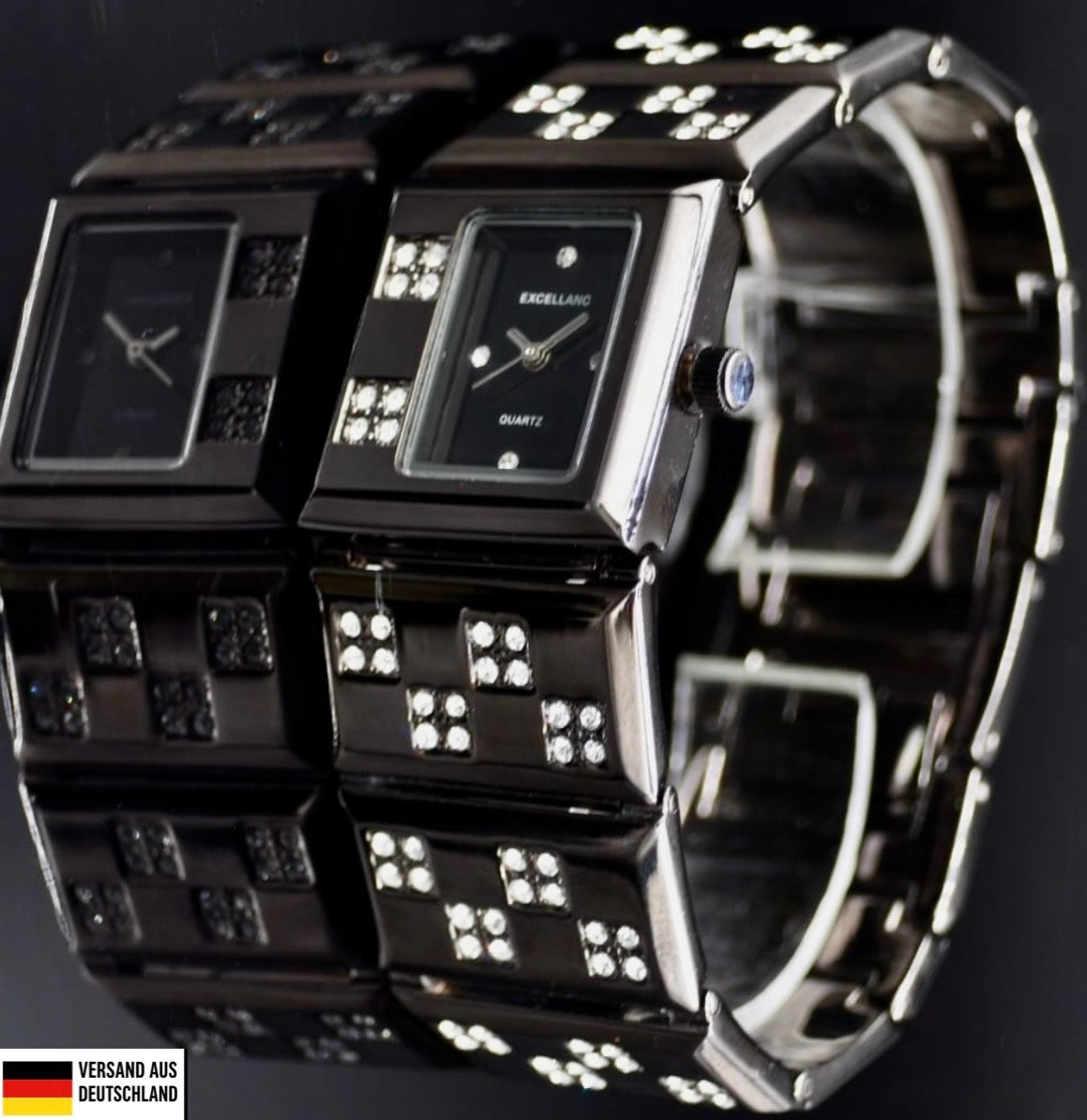 Excellanc Damen Armband Uhr  Silber Farben Damenuhr Strass Mineralglas Exklusiv0