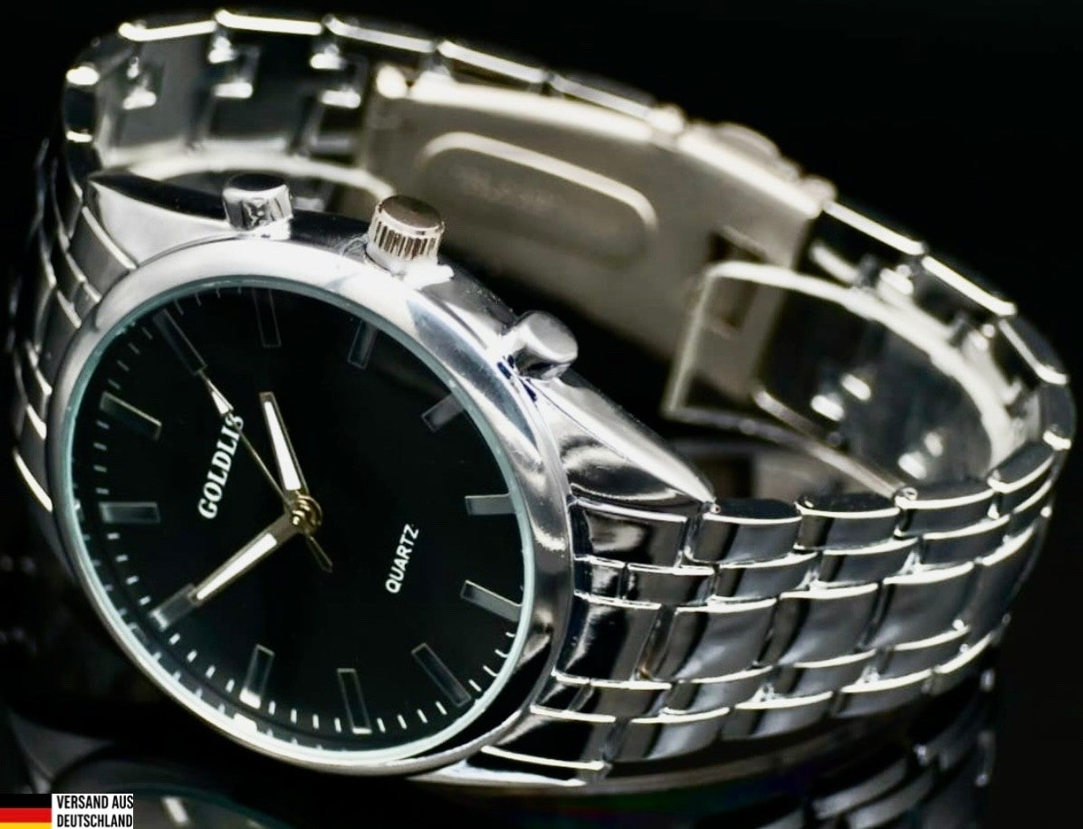 Herren Armband Männer Uhr Quarz Analog  Silber Schwarz Farben NEU0