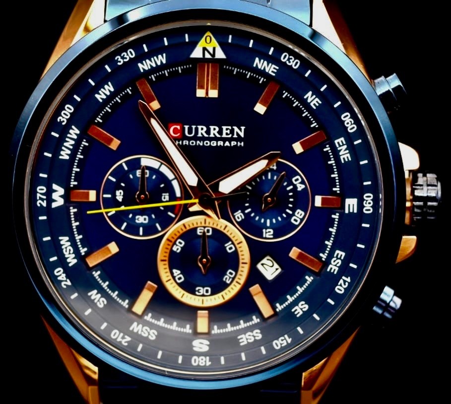 Herren Männer Armband Uhr Edelstahl Chronograph Stoppuhr Datum Blau Rosé Farben2