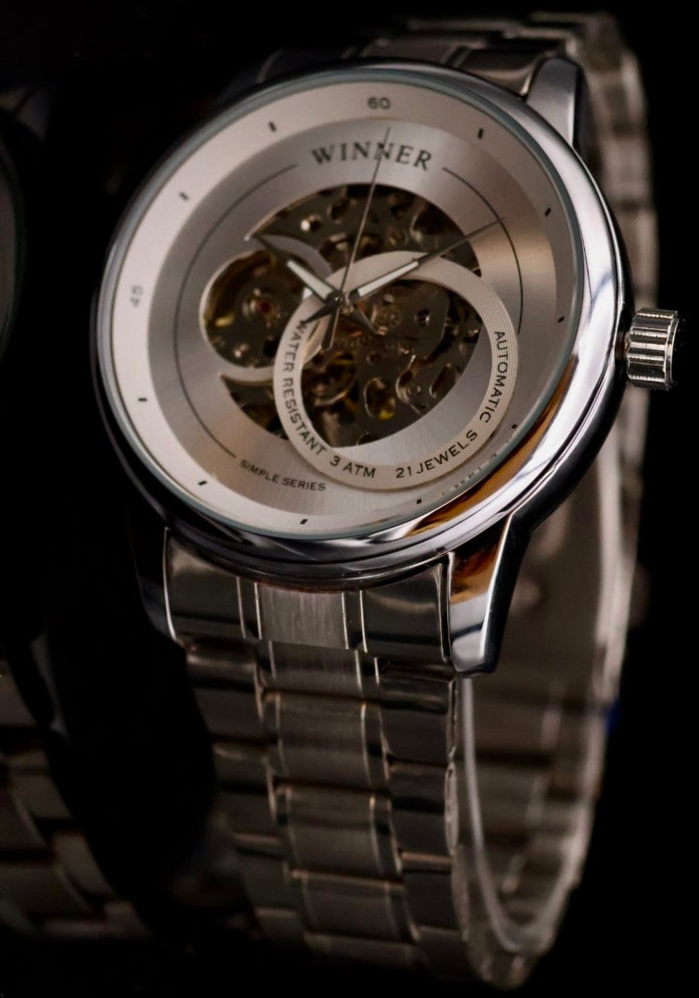 Luxus Winner Herren Armband Uhr Automatikuhr Weiß Silber Farben + offene Unruh2