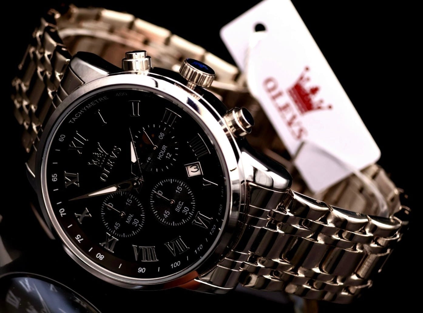 Herren Männer Armband Uhr Chronograph Stoppuhr Datum Schwarz Silber Farben ¨NEU1