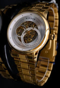 Luxus Winner Herren Armband Uhr Automatikuhr Weiß Gold Farben + offene Unruh0