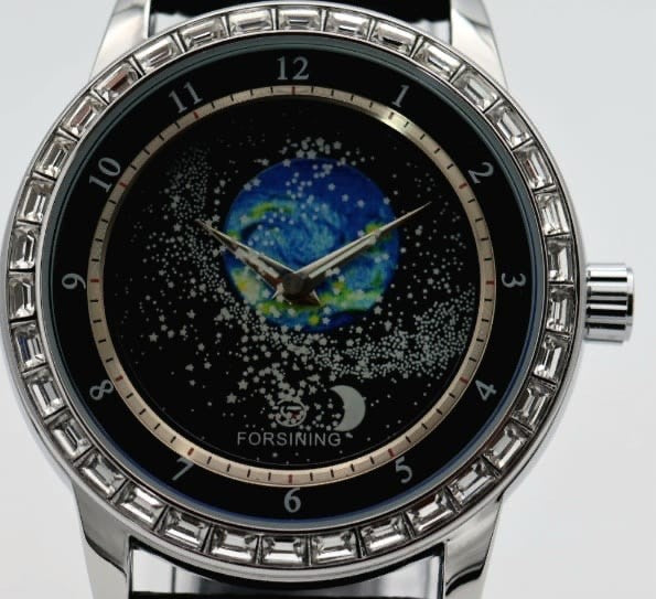 Exklusive Herren Männer Automatik Uhr Silber Schwarz + animiertes Ziffernblatt2