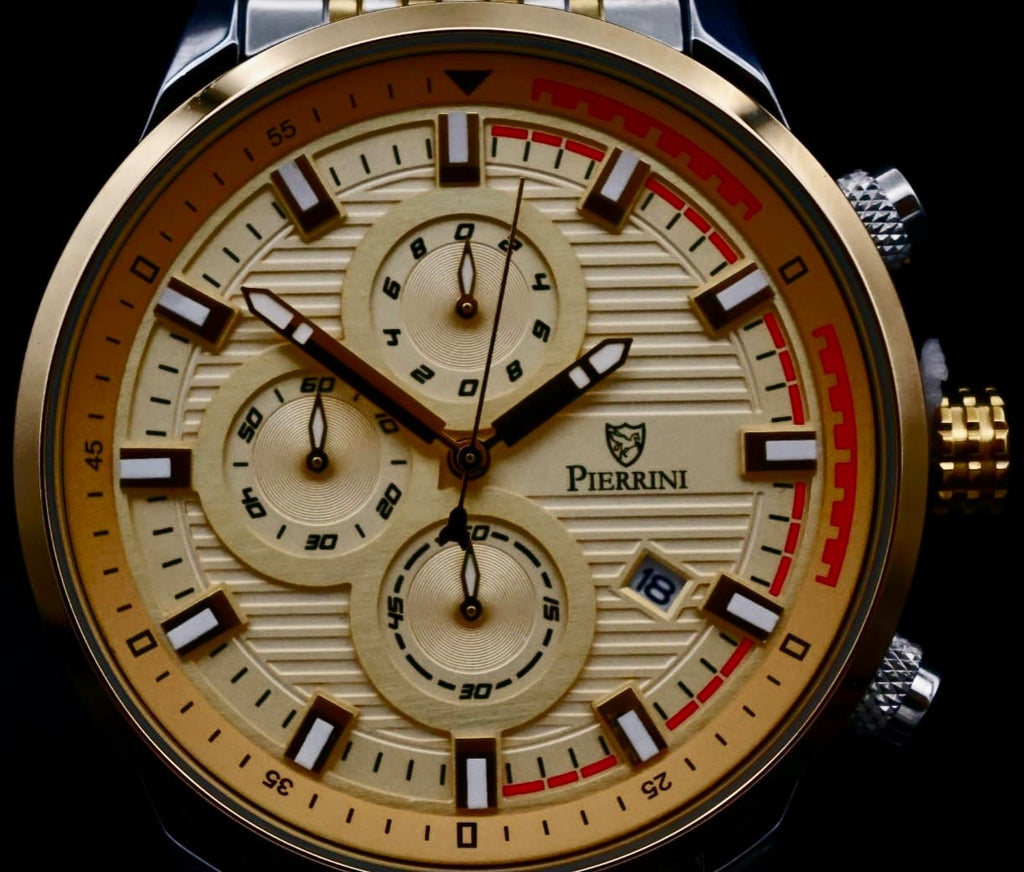 Mega Edle Pierrini Herren Armband Uhr Chronograph Stoppuhr Datum Bicolor Neu+Box2