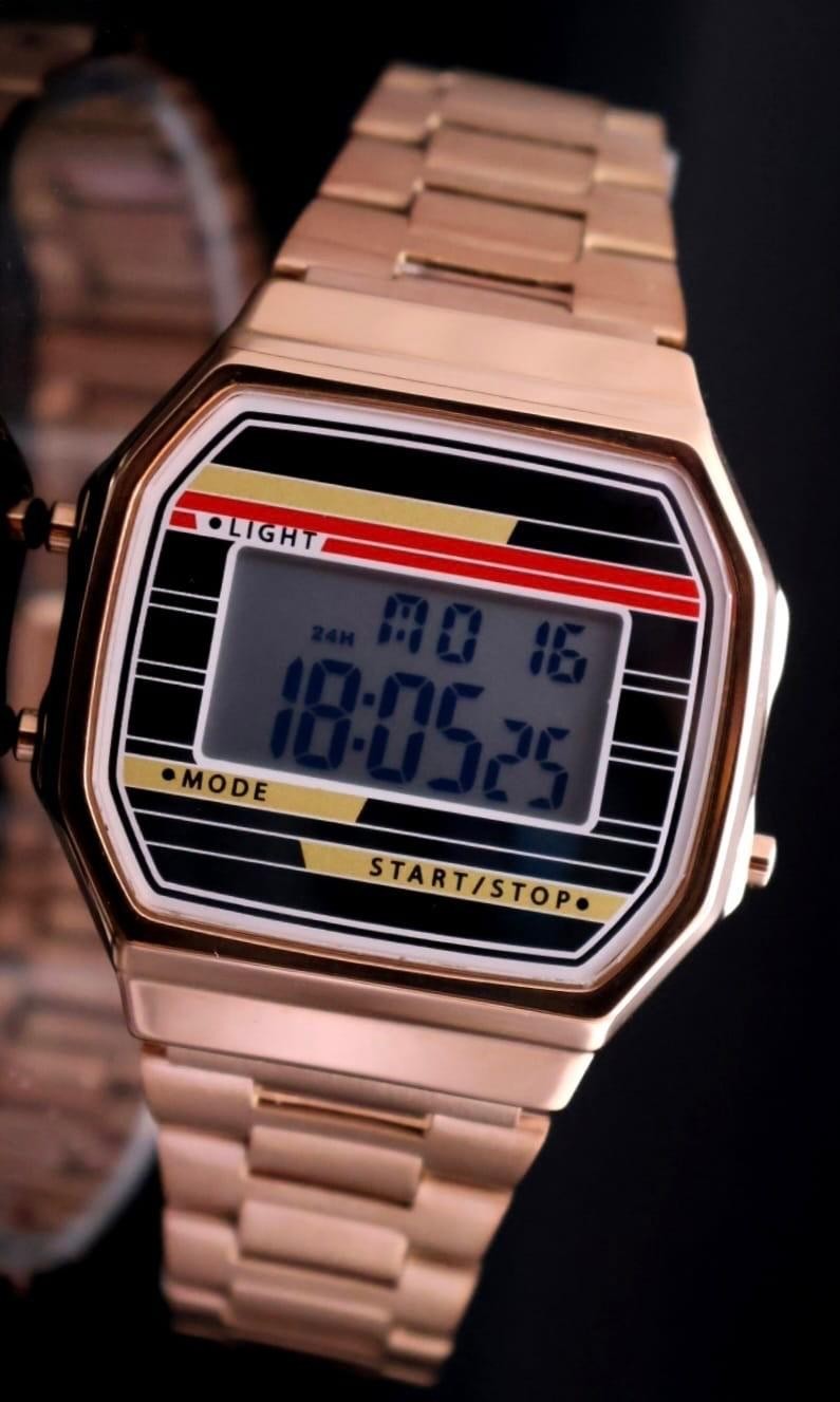 Klassische Digital Herren Uhr Armbanduhr Stoppuhr Wecker Beleuchtung Rosé Farben0