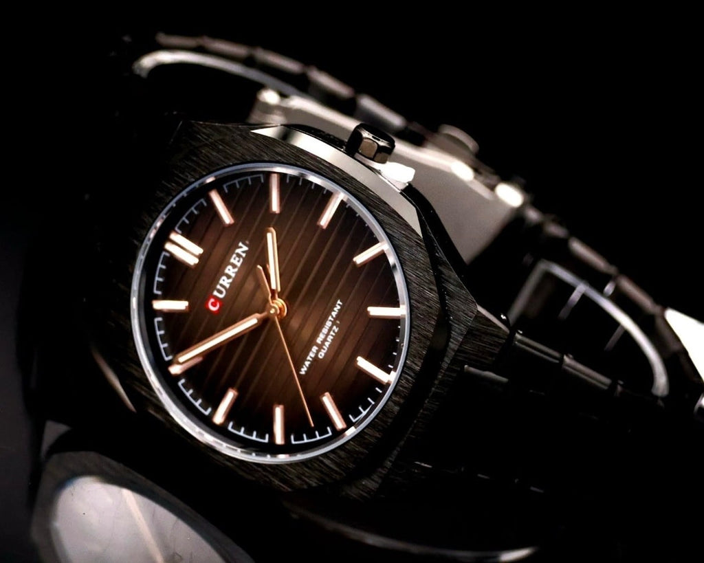 Klassische Herren Männer Uhr Armbanduhr Schwarz Rosé Farben Keramik Look NEU1