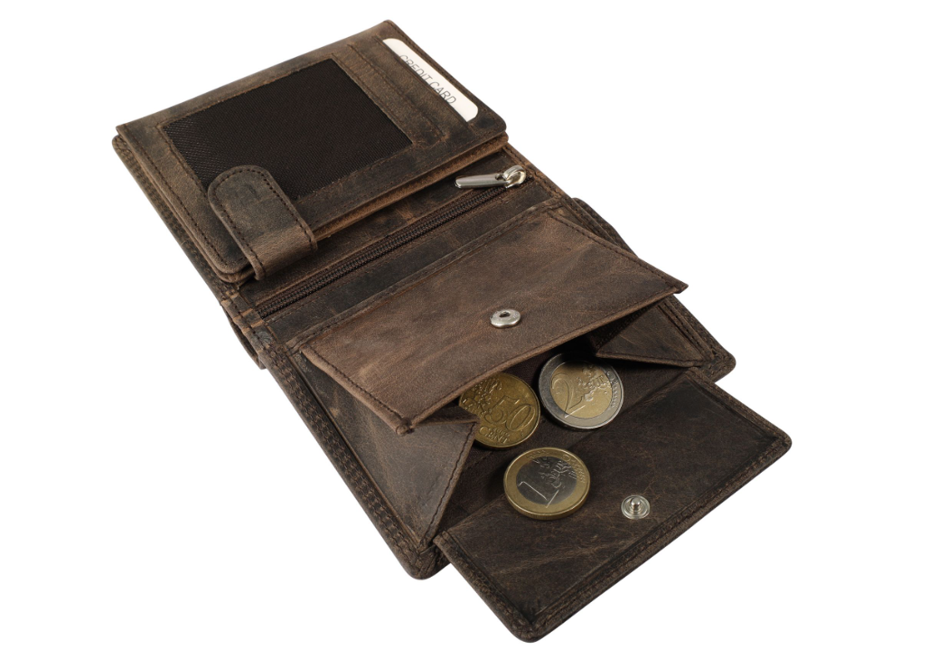 Akzent Basic Leder Geldbörse RFID Schutz Portemonnaie Braun Totenkopf Motiv 53