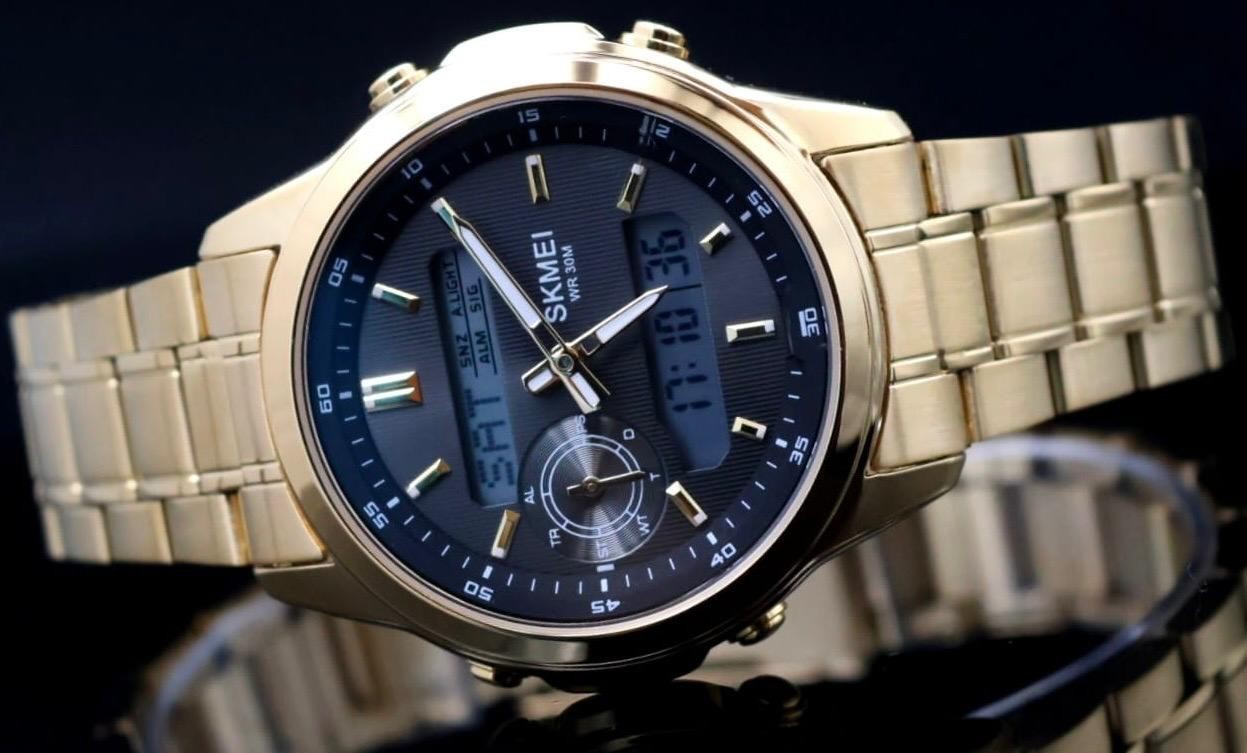 Digital & Analog Herren Männer Uhr Armbanduhr Blau Gold Farben 40mm Neu1