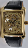 Winner Herren Automatik Uhr Gold Farben Mechanisch Lederband Skelettuhr 34x34mm0