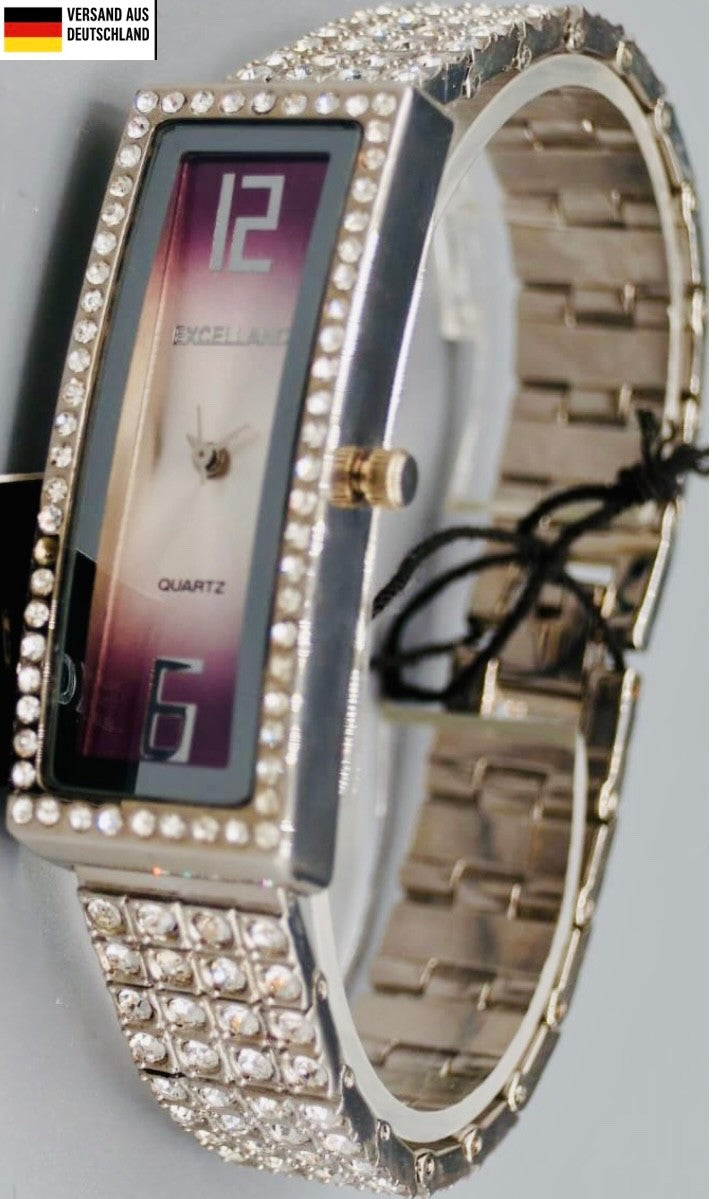 Excellanc Damen Frauen Armband Uhr Silber Farben Damenuhr Mineralglas Strass 110