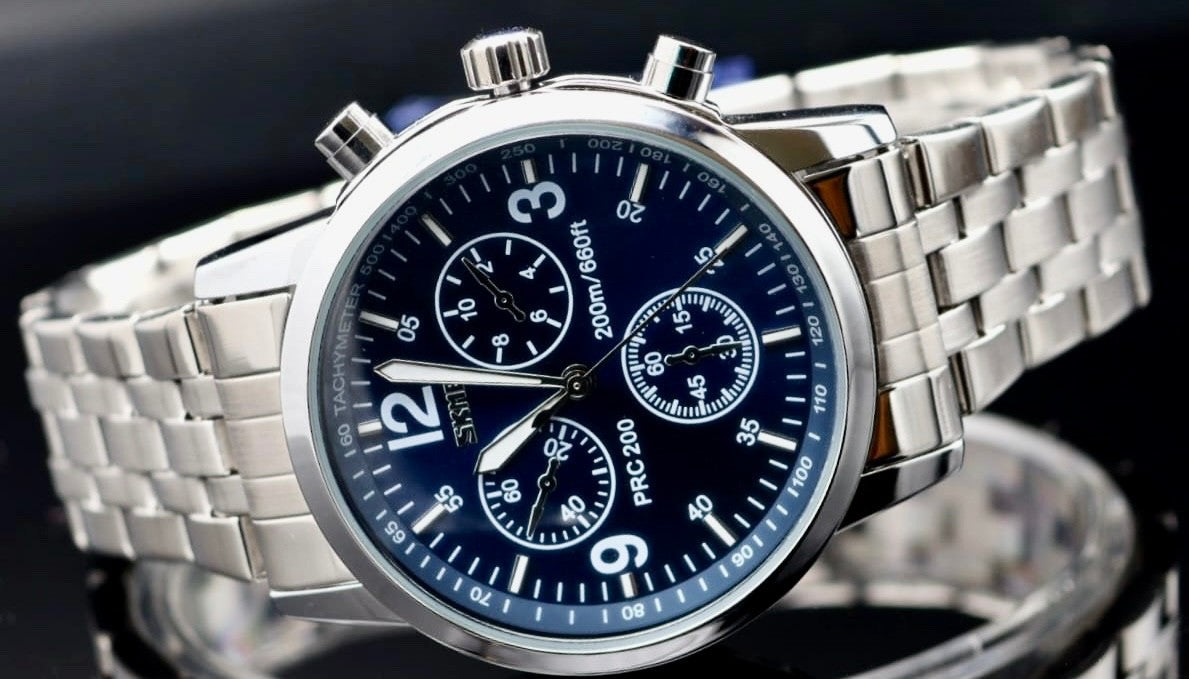 SKM Herren Männer Uhr Armbanduhr Blau Silber Farben Chrono Look Edelstahl 40mm1