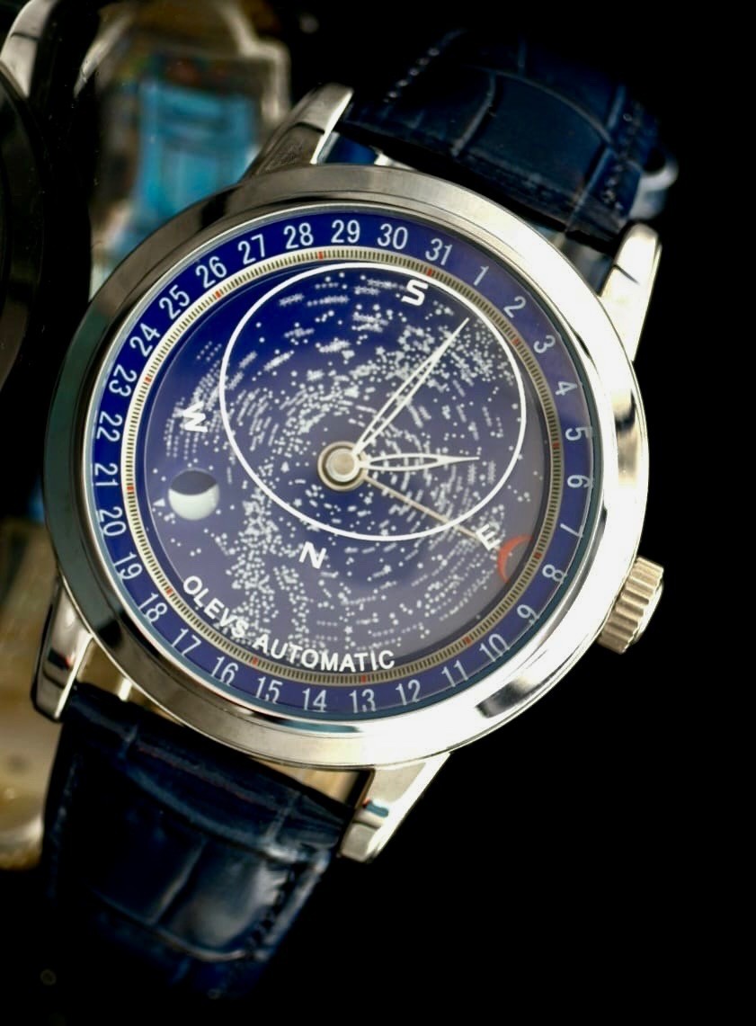 OLEVS Herren Automatik Uhr Herrenuhr Blau Silber Farben animiertes Ziffernblatt1