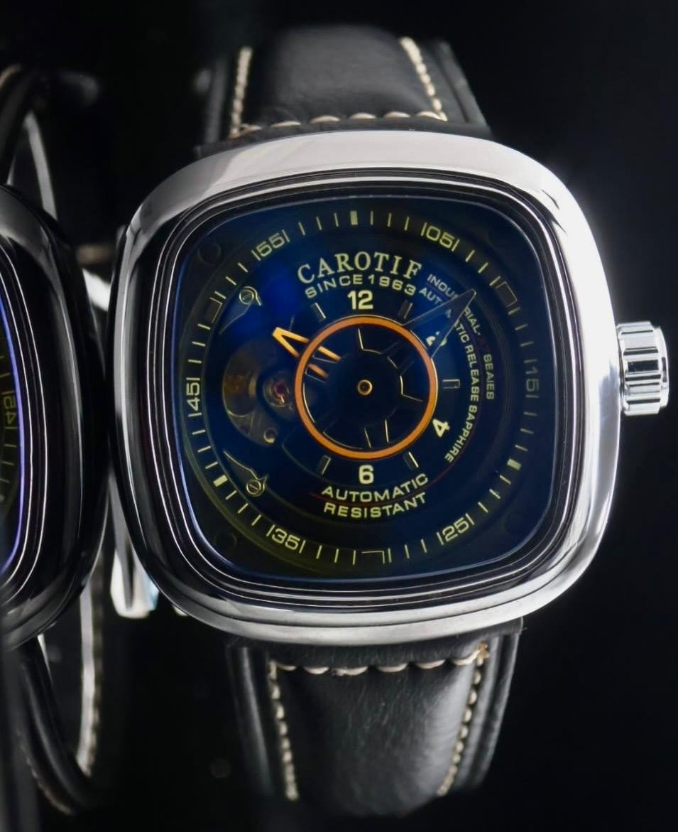 CAROTIF - AUTOMATIK - WATCH - OFFENE UNRUH - SCHWARZ - LEDER - NEU0