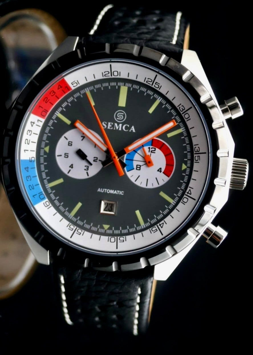 Semca Herrenuhr Herren Automatik Uhr NOS-STYLE Retro Armbanduhr Datum Lederband1