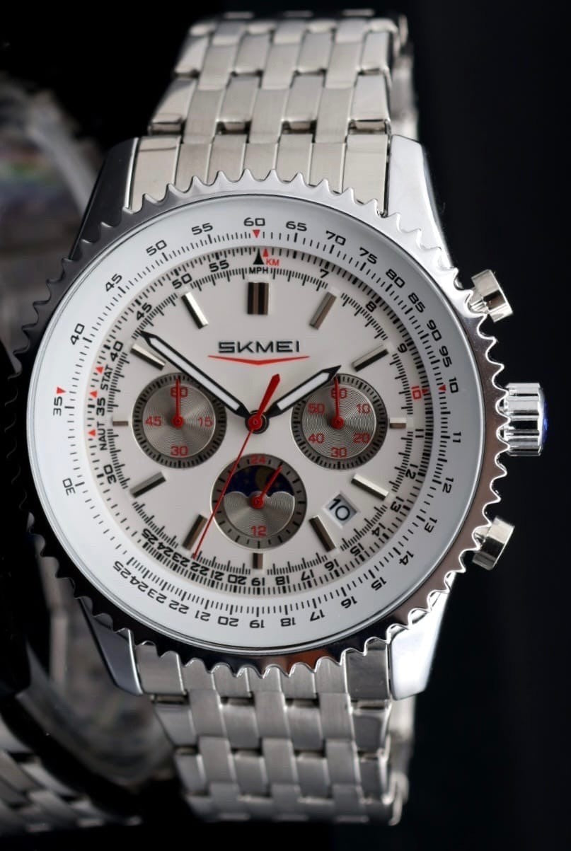 HERRENUHR - SKM - CHRONOGRAPH -  STOPPUHR - 44MM - DATUM - EDELSTAHL - NEU0