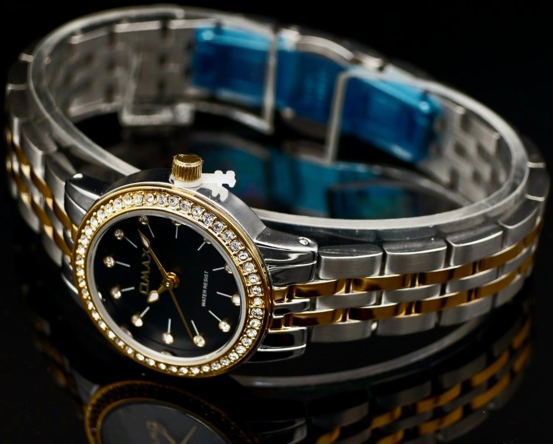 Omax Damen Armband Uhr Silber Gold Farben Bicolor Damenuhr Strass IP Veredelt1