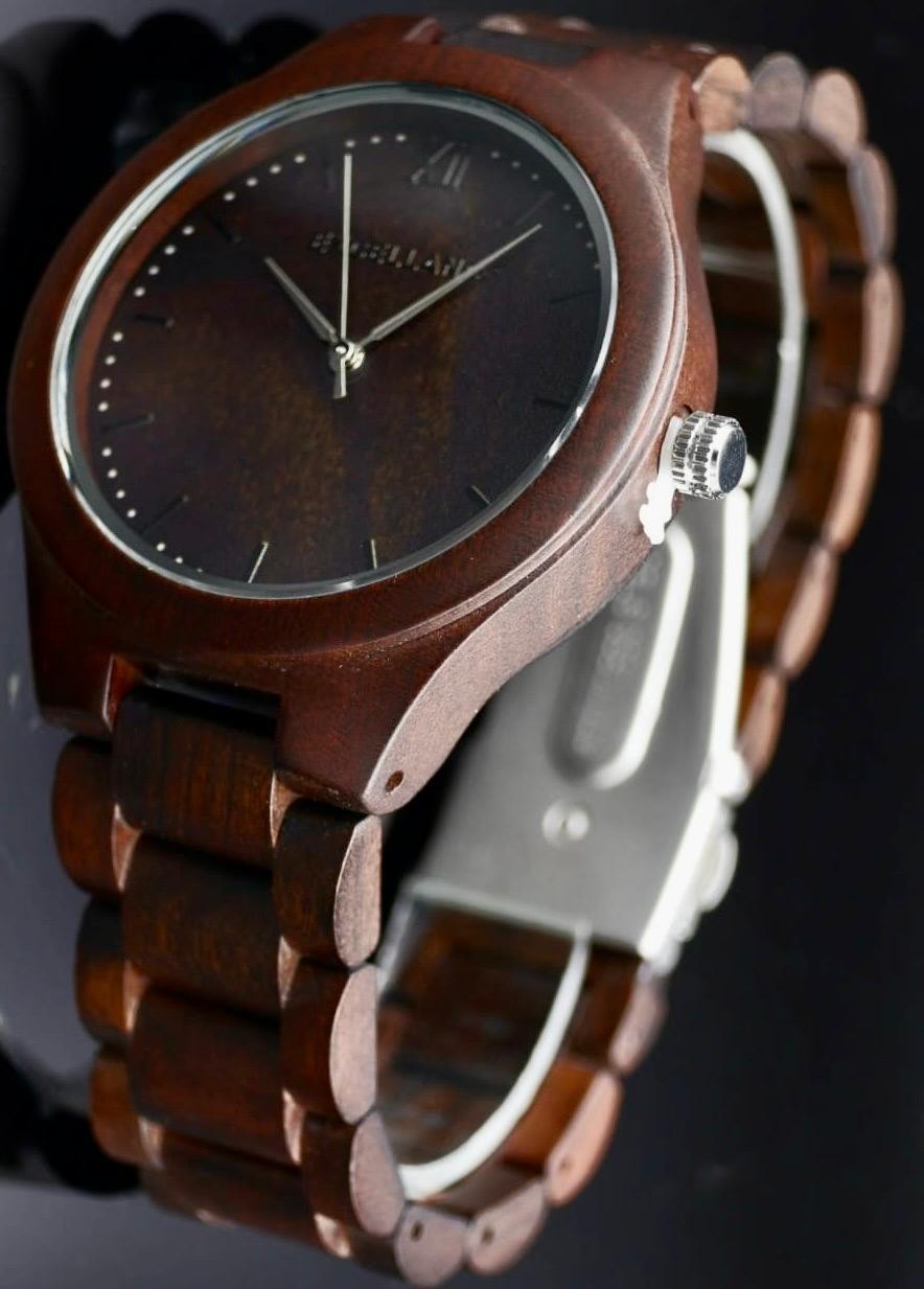 Excellanc Herren Männer Holz Armband Uhr Holzfarbe Herrenuhr aus Walnussholz0