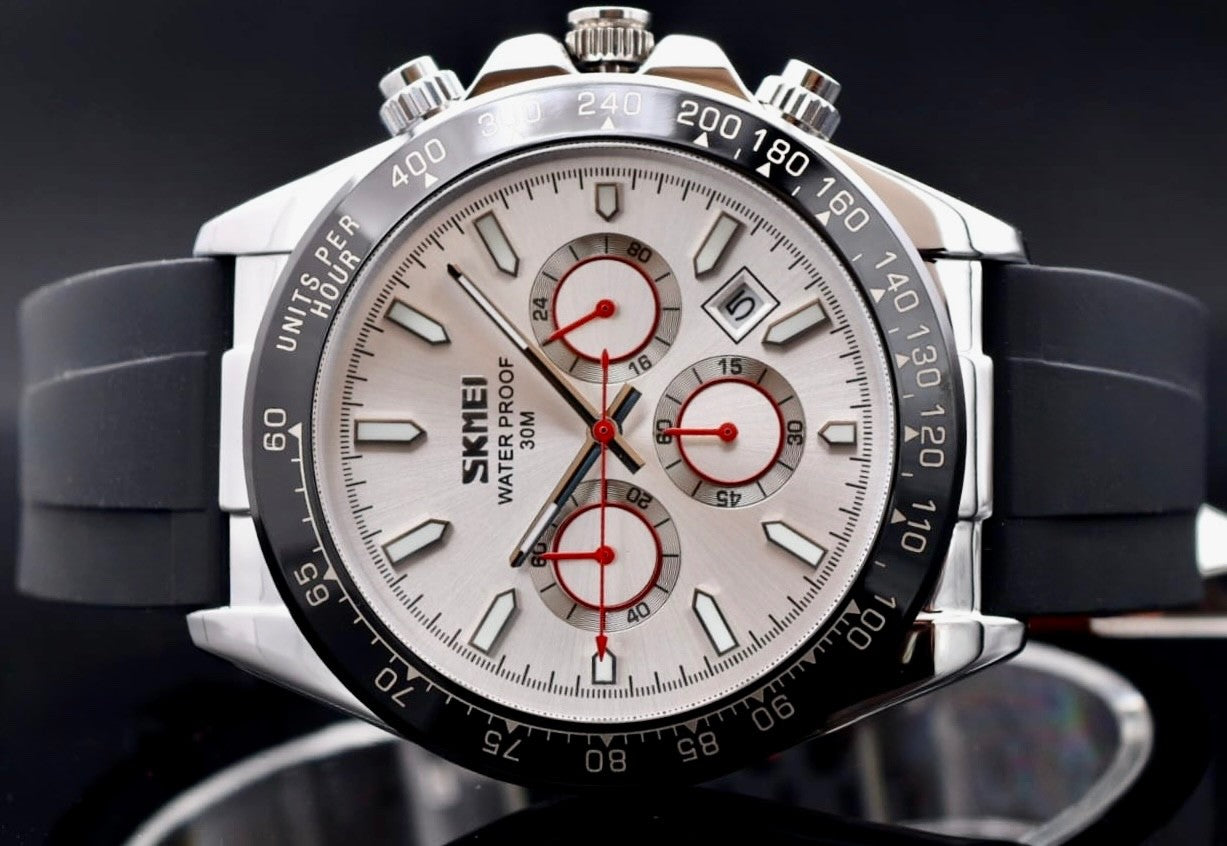 SKM - HERRENUHR - CHRONOGRAPH - SPORT DESIGN - DATUM - SILIKON - 48MM - NEU1