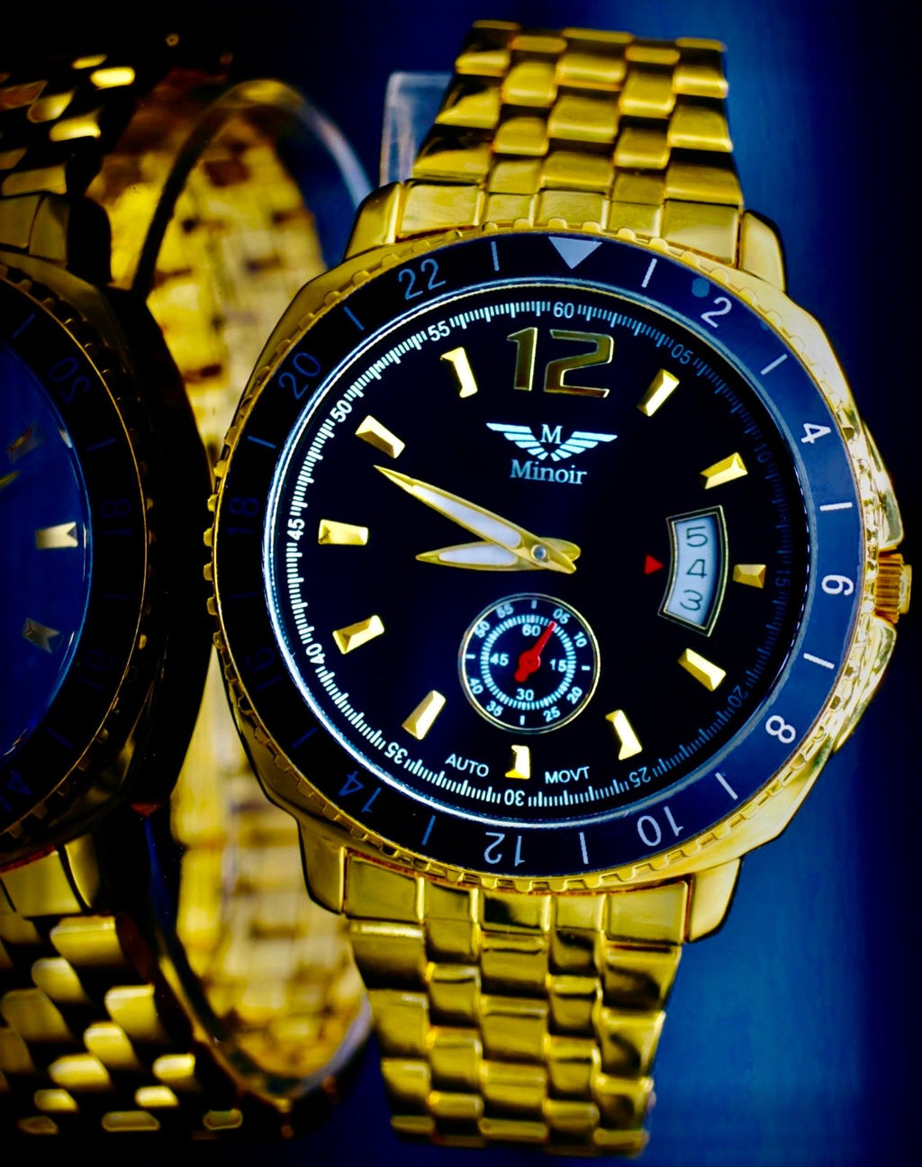 Edle Minoir Herren Männer Uhr Automati Armbanduhr Schwarz Gold Farben Herrenuhr0