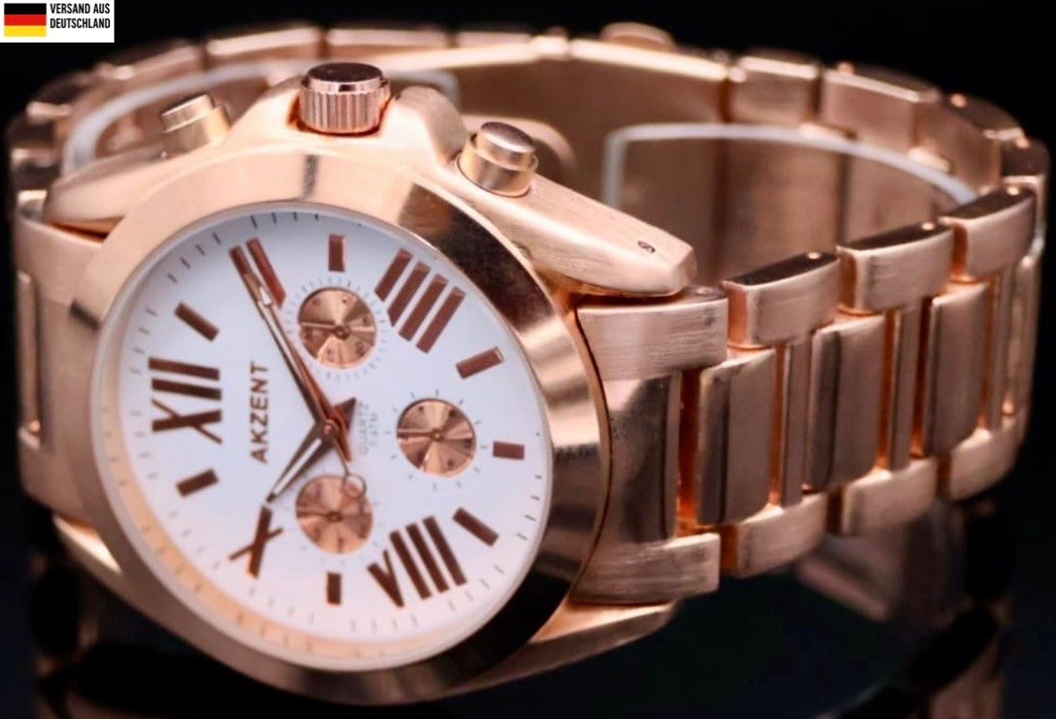 Akzent Damen Frauen Armband Uhr Wies Roségold Farben Damenuhr Chrono-Look NEU0