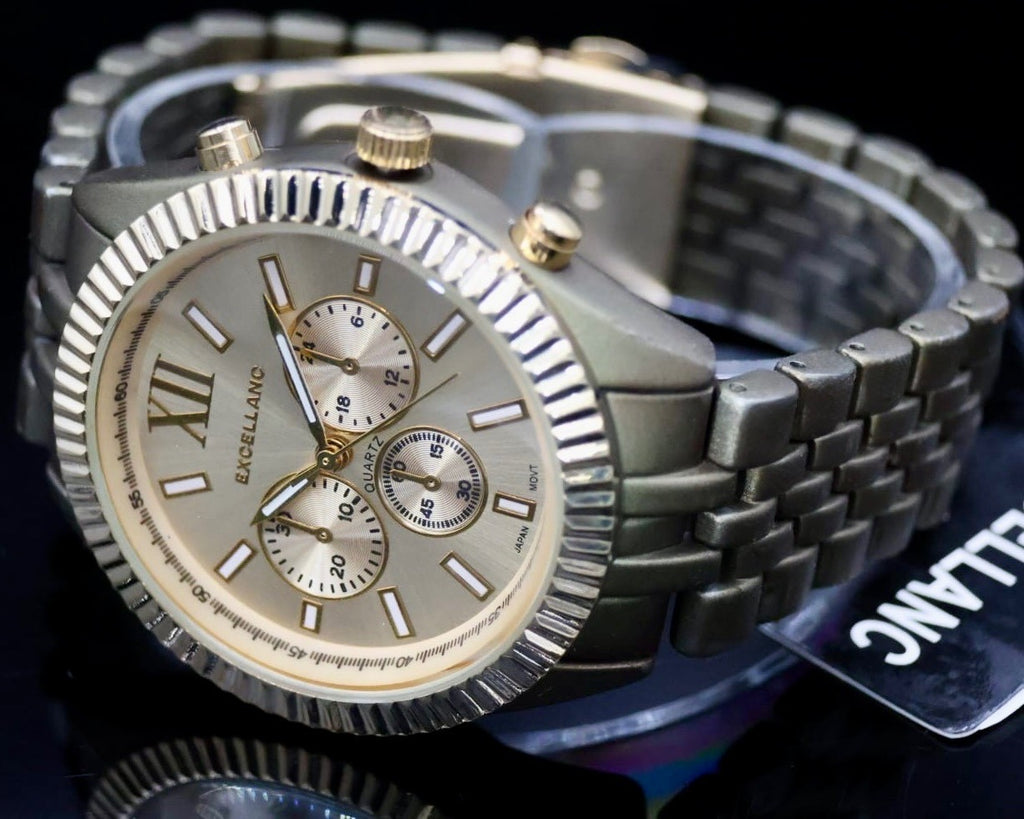 Excellanc Damen Frauen Armband Uhr Gold Farbig Damenuhr Mineralglas Chrono-Look1