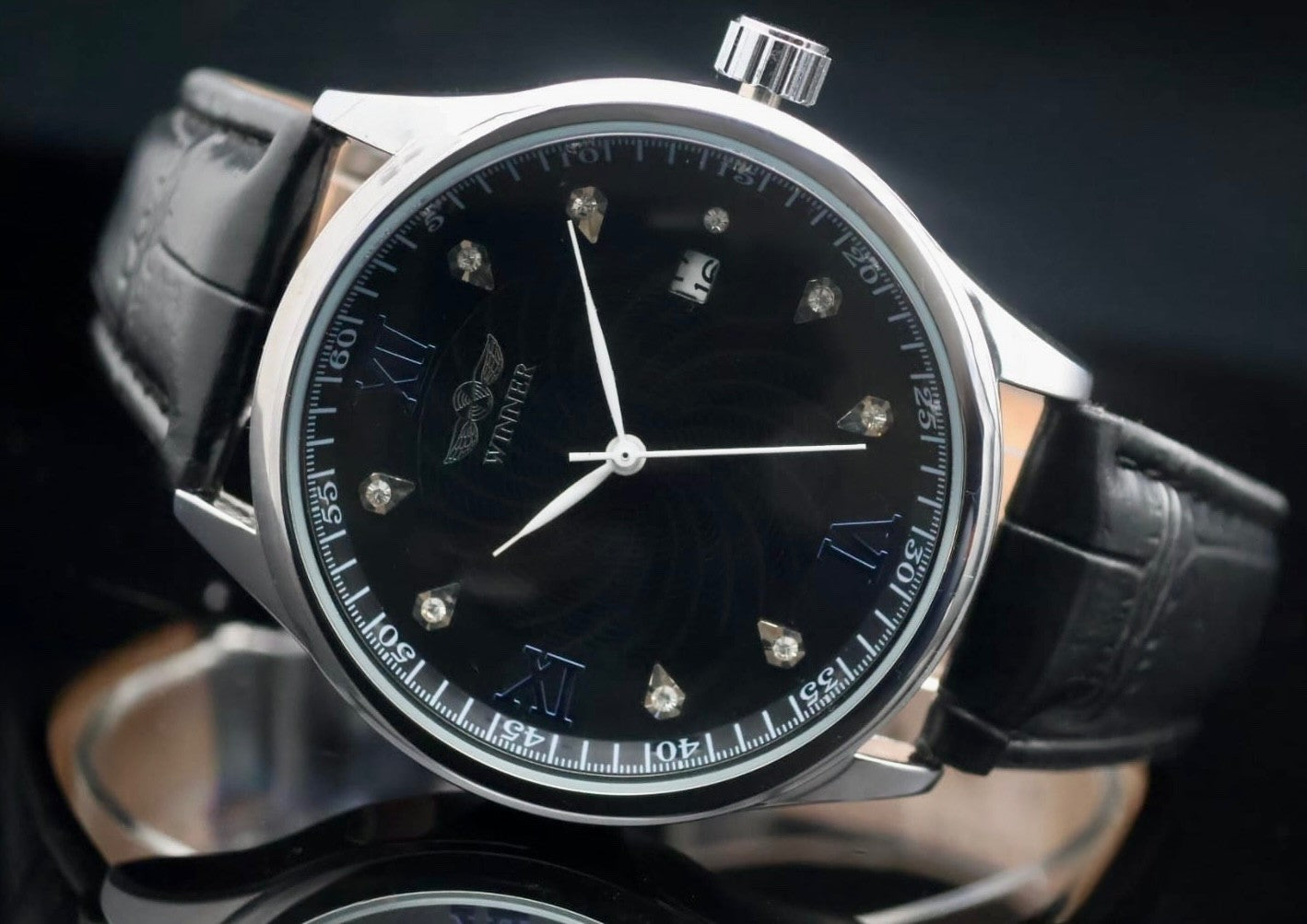 Winner Herren Automatik Uhr Armbanduhr Schwarz Farben Datumsanzeige 42MM0