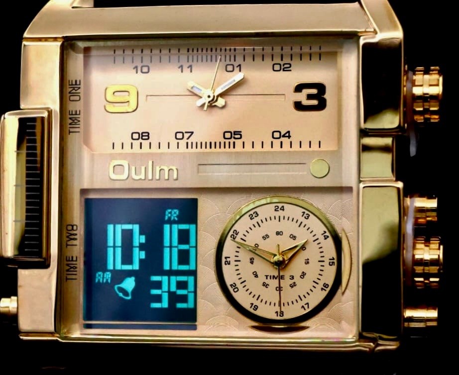 Edle Oulm Herren Männer Digital Uhr Armbanduhr Dual Timer Gold Schwarz Farben0