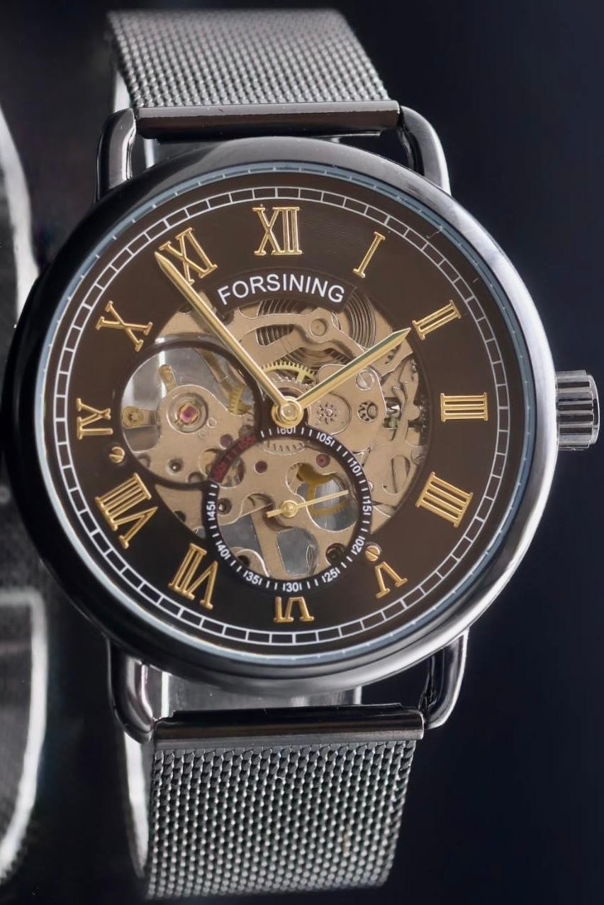 FORSINING - HERREN - MECHANISCH - HANDAUFZUG - SKELETT - UHR - MESHBAND - 46MM0