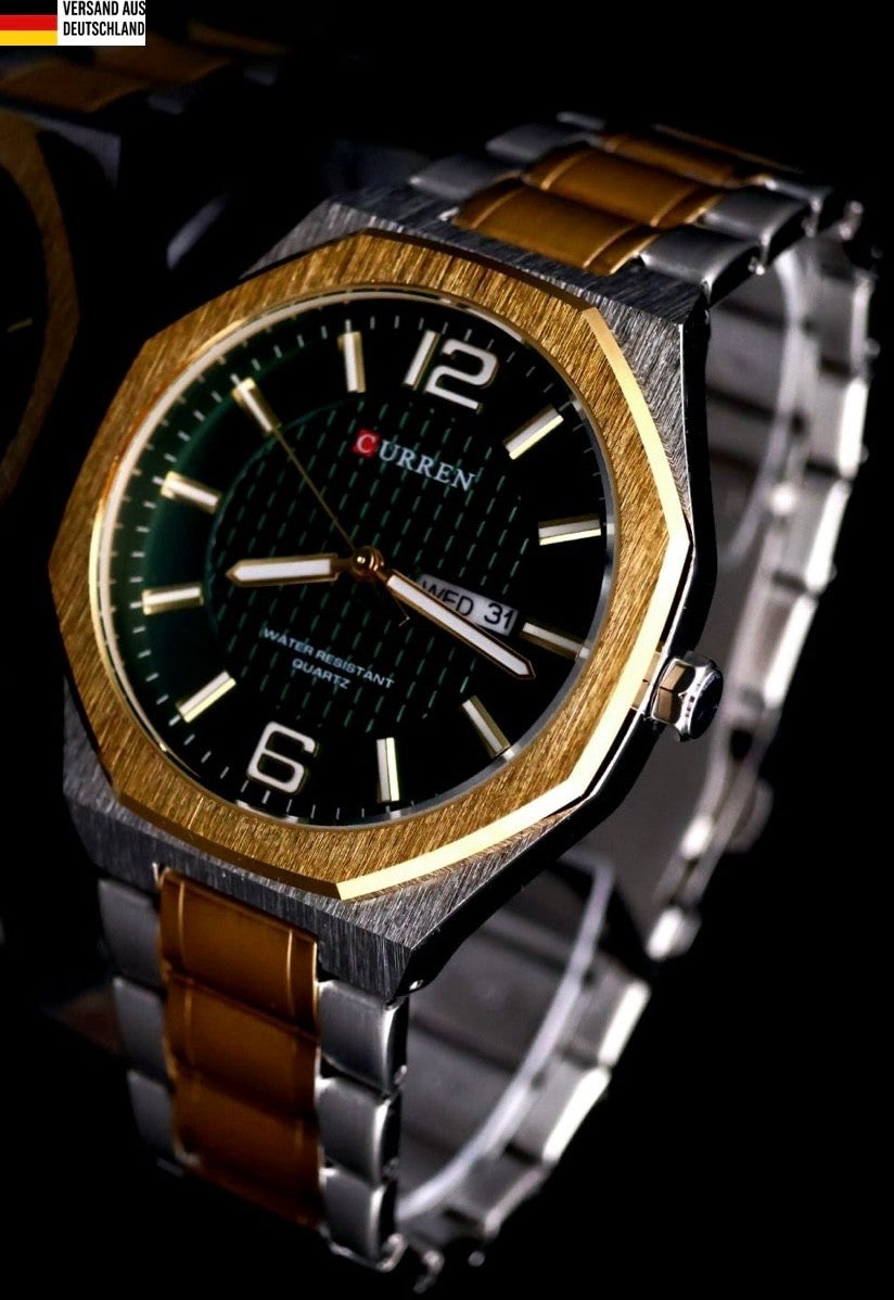 Mega Edle Herren Männer Uhr Armbanduhr Grün Bicolor Farben mit Datumsanzeige NEU0