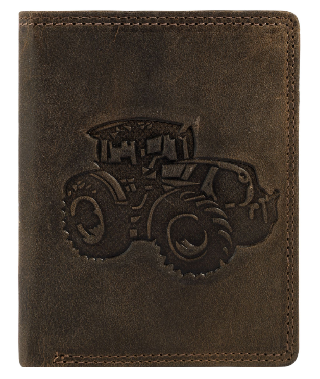 Akzent Leder Geldbörse RFID Schutz  Echtleder Portemonnaie Traktor Motiv Braun 10