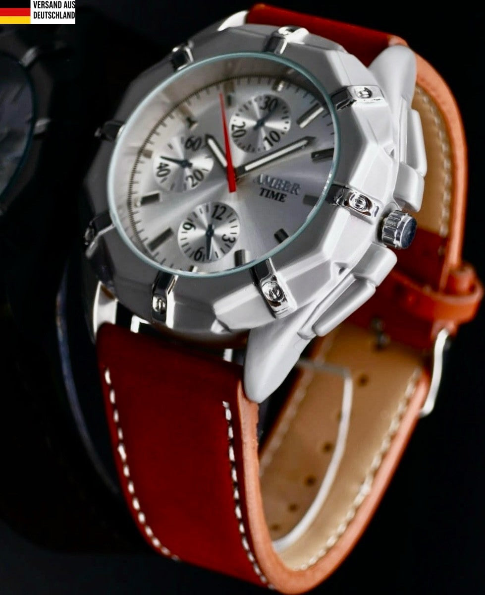 Mega Edle Herren Armband Männer Uhr Chrono-Look NEU0