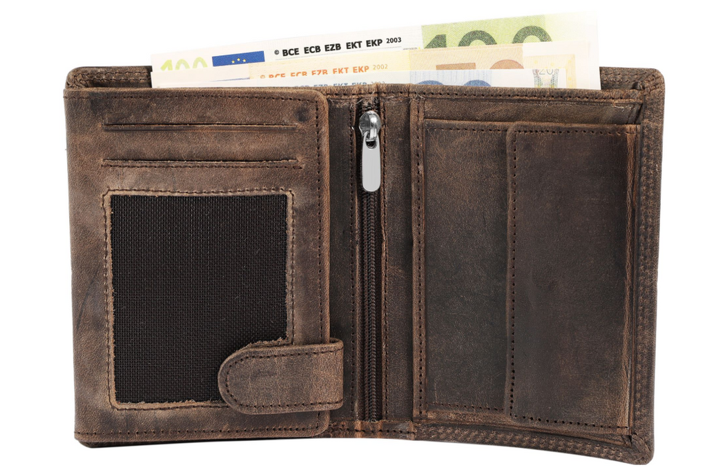 Akzent Basic Leder Geldbörse RFID Schutz Portemonnaie Dunkel Braun Segelschiff1