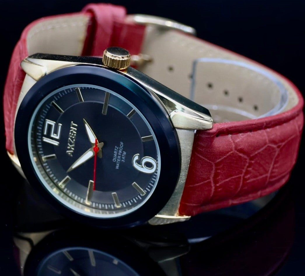 Edle Akzent Herrn Männer Armband Uhr Schwarz Rot Farben Herrenuhr Mineralglas1