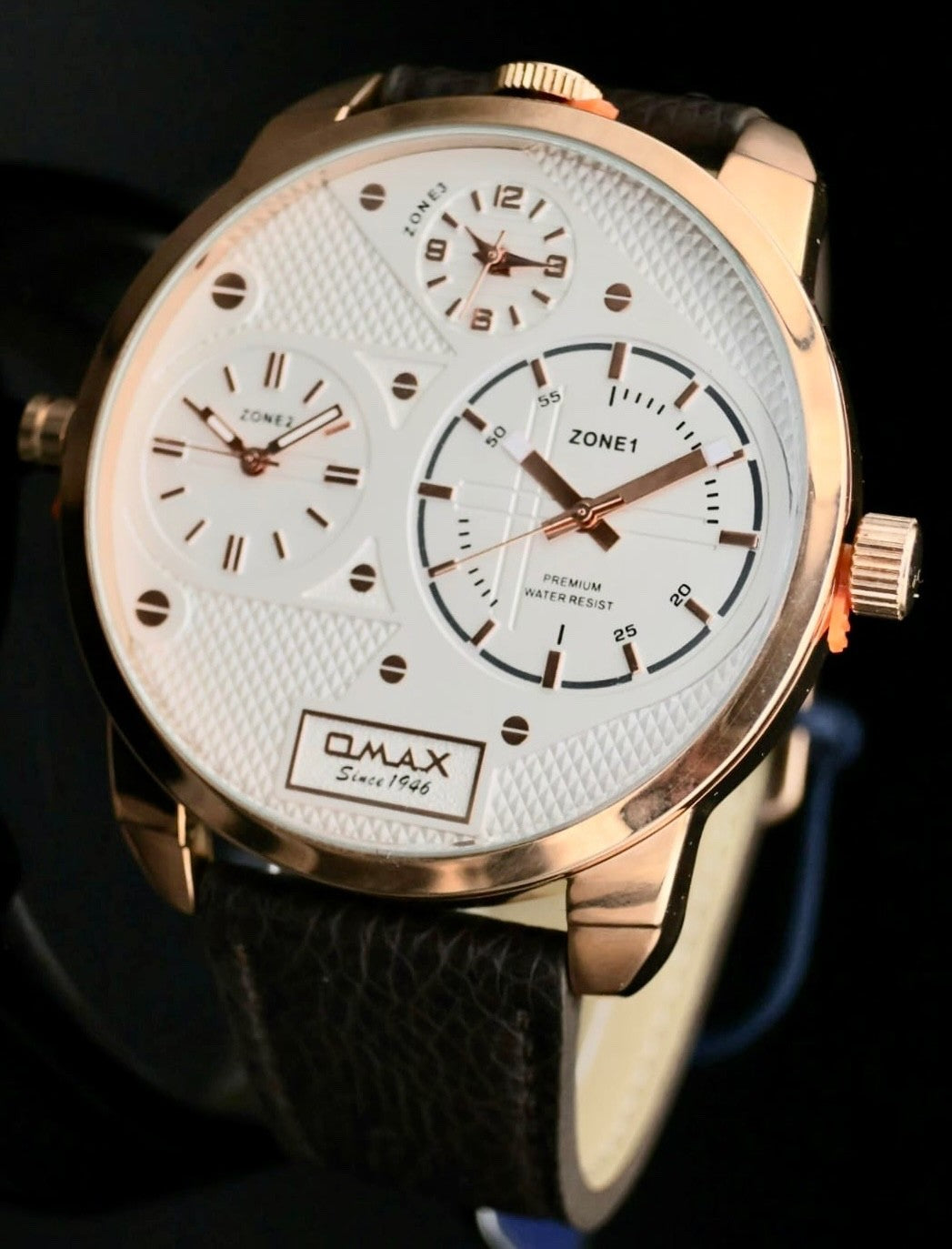 XXL Omax Monster Watch Herren Armband Uhr Dual Triple Timer Braun Rose Farben1