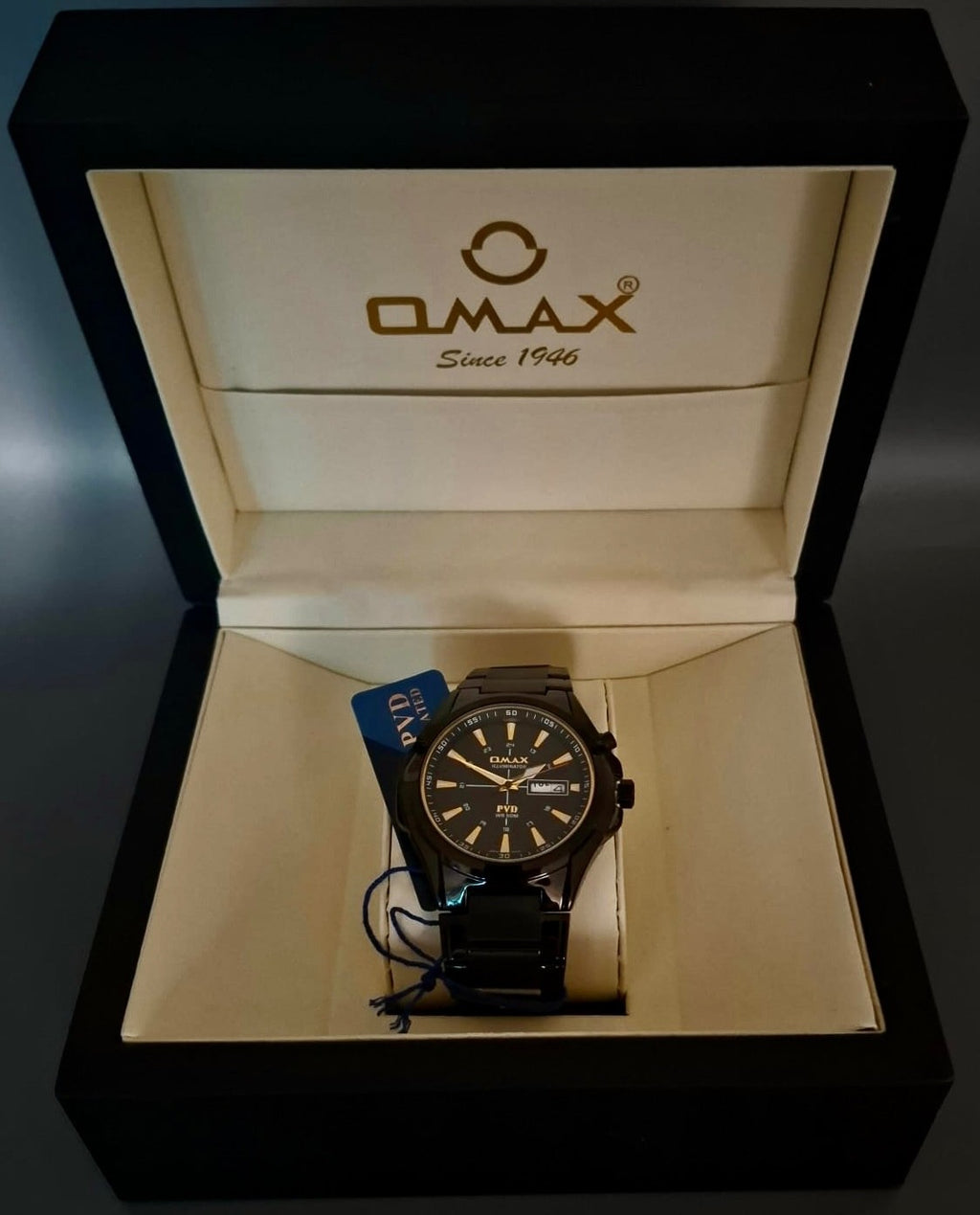 Omax Sapphire ILLUMINATOR   Herren Armband Uhr IP Veredelt Keramik Look Neu *0