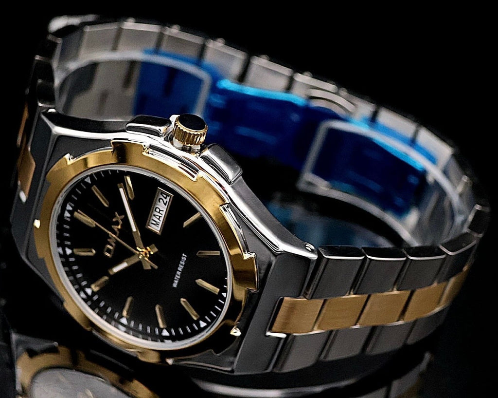 Omax Herren Armband Uhr Datum Herrenuhr IP Veredelt Silber Gold Schwarz Farben0