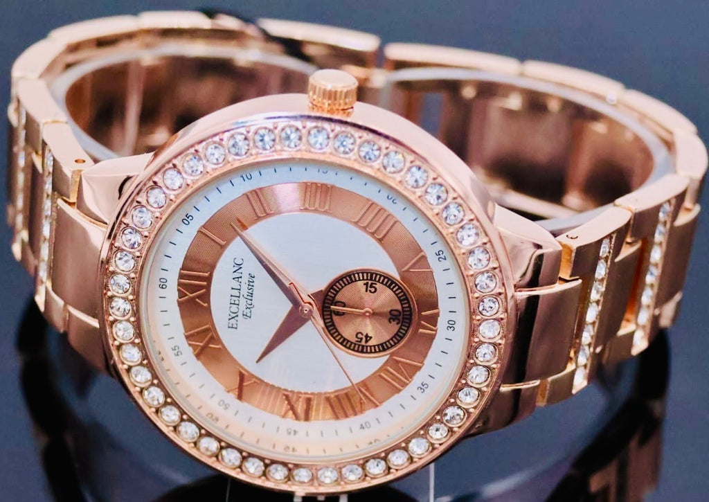 Excellanc  Damen  Armband Uhr Schwarz Rosé Farben Damenuhr Mineralglas Strass #1