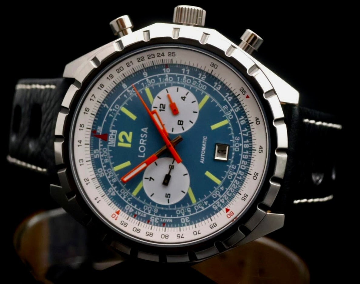 Lorsa Herrenuhr Herren Automatik Uhr NOS-STYLE Retro Armbanduhr Lederband NEU *2