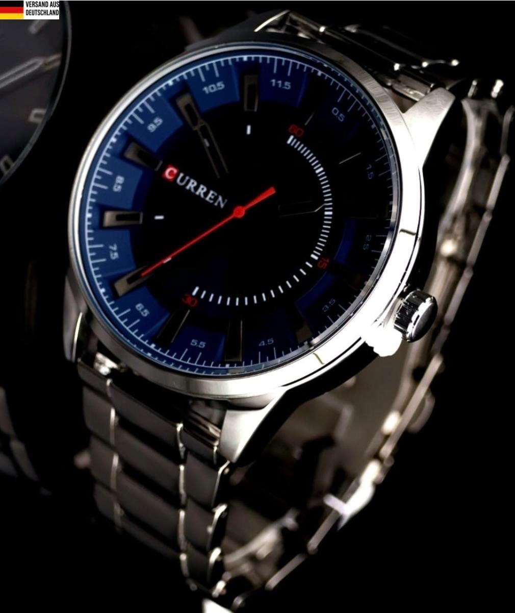 Exklusive Herren Männer Armband Uhr Herrenuhr Blau Schwarz Farben Keramik Look0