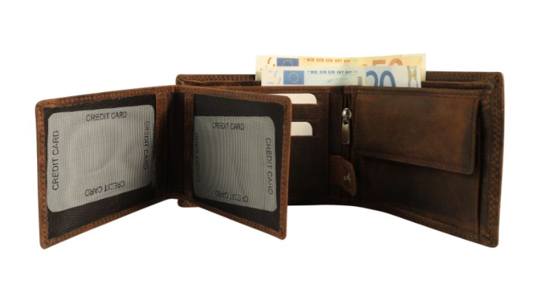 Akzent Leder Geldbörse Echtleder Portemonnaie Geldbeutel 9 X 12 CM Braun RFID 22