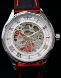T-WINNER Herren Automatikuhr Silber Rot Skelett Uhr Silikonband Sport Design0