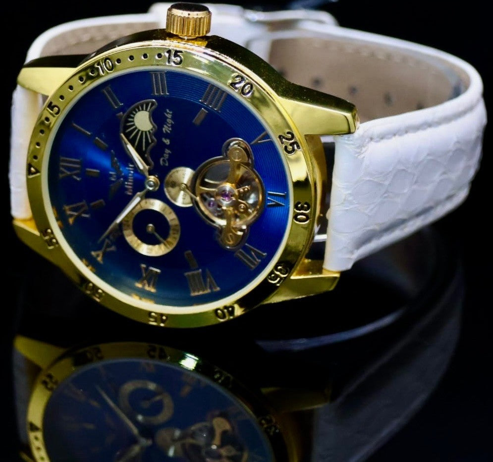 Minoir Herren Uhr Automatikuhr Armbanduhr Blau Weiß Farben Herrenuhr Lederband1