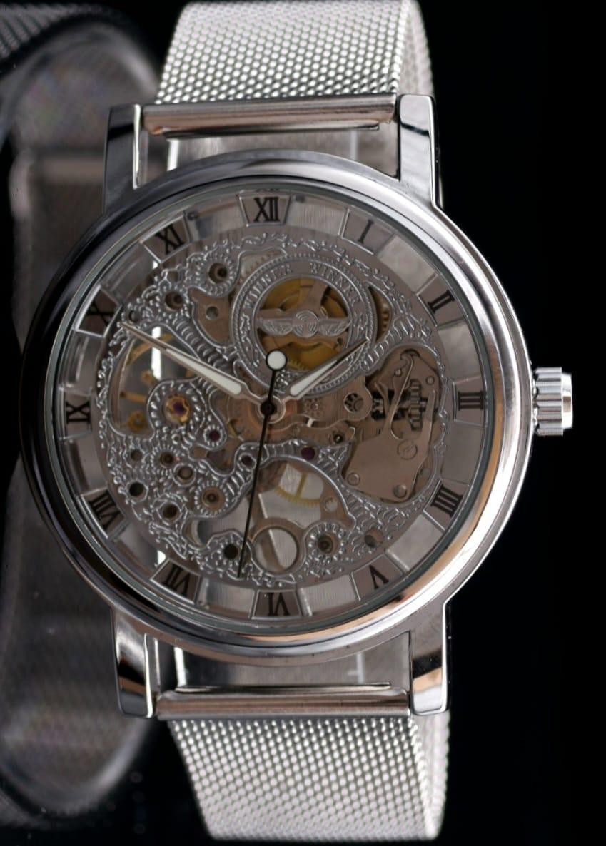 T-Winner Herren Automatikuhr Mechanisch Skelett Uhr Silber Farben Melanaise-Band2