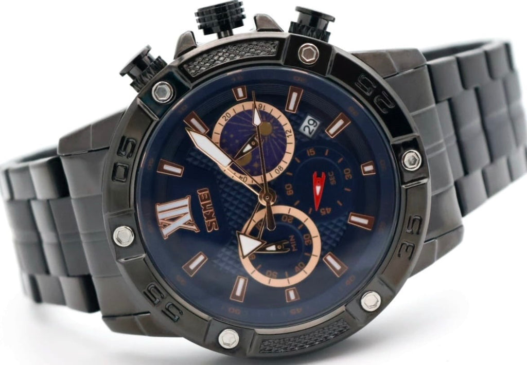 HERRENUHR - SKM - CHRONOGRAPH - STOPPUHR - DATUM - EDELSTAHL - BLACK - 48MM- NEU1